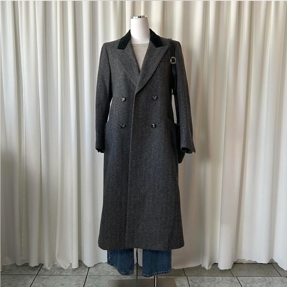 VTG 80s Double Breasted Mister Coats by David Baker Wool Herringbone Overcoat. - Picture 4 of 9